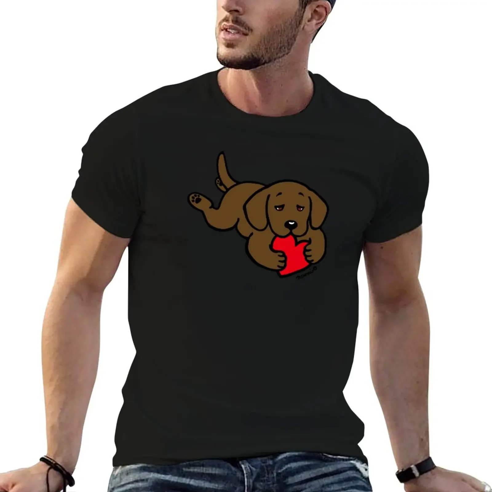 Chocolate Labrador Chewing Heart Valentine T-Shirt custom t shirt quick drying black t shirts for men
