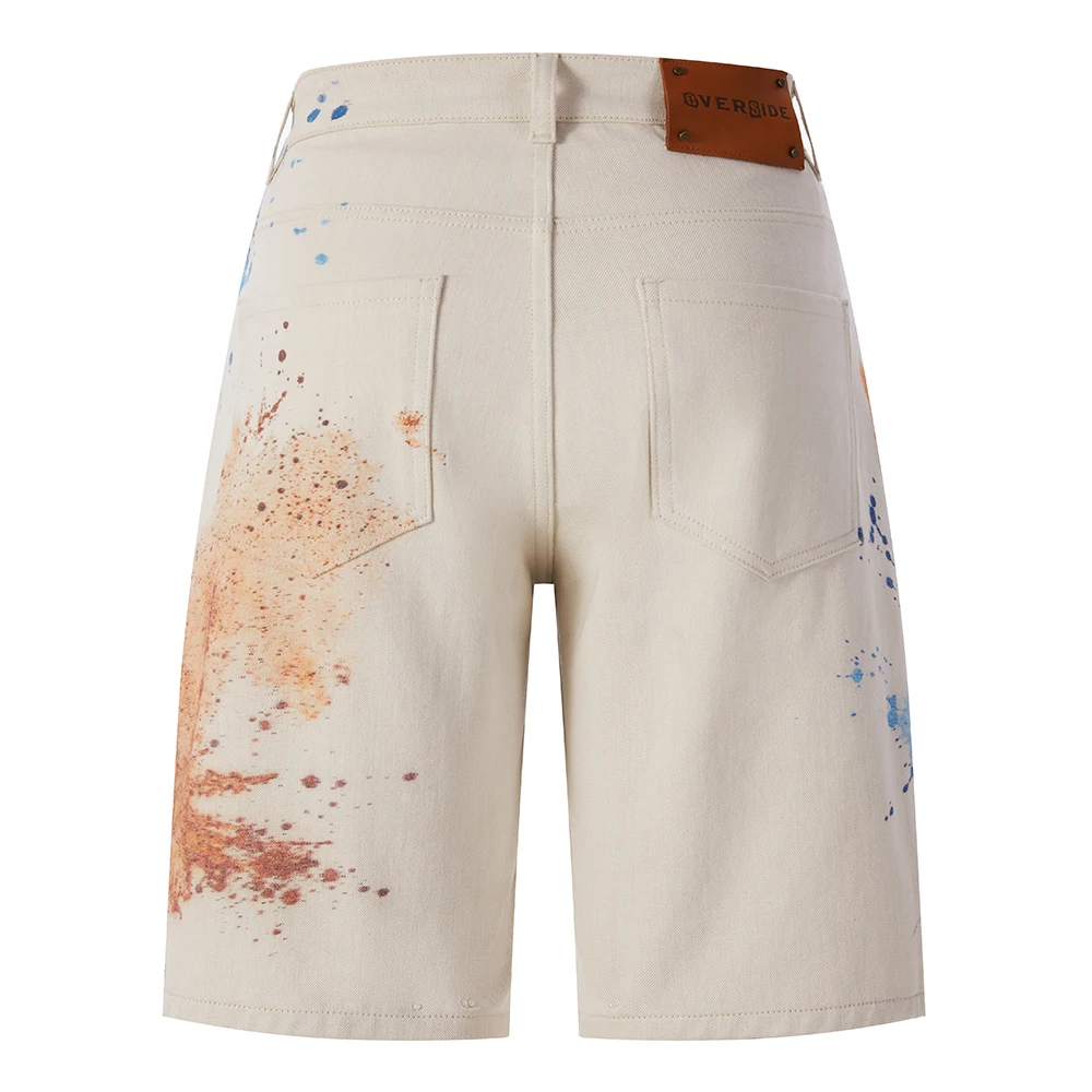 Men's Tie-Dye Denim Shorts Vintage Washed Splatter Paint Bermuda Jorts Artsy Graphic Knee-Length Jeans Summer Streetwear Fashion