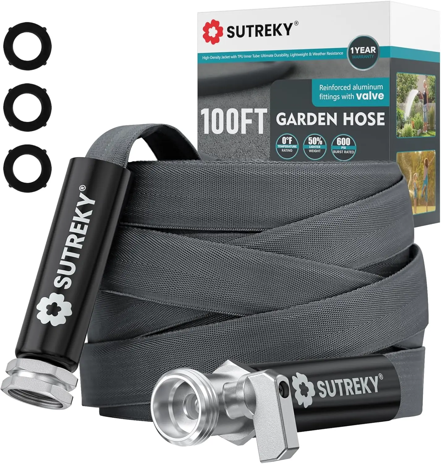 

Сверхлегкий всепогодный садовый шланг длиной 100 футов, прочный гибкий ТПУ со встроенным клапаном для безопасной питьевой воды без протечек