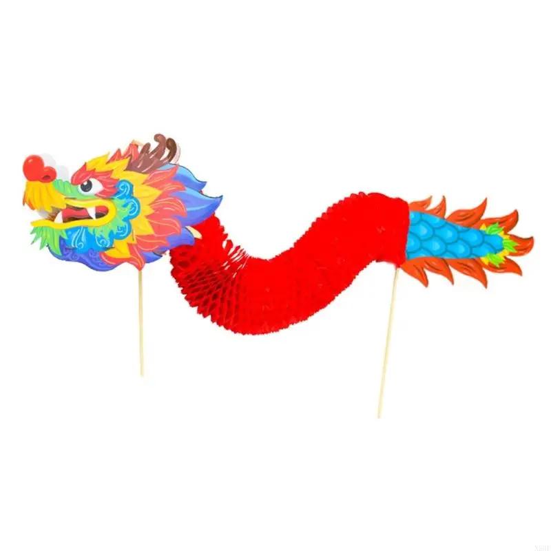 N58F DIY Paper Dragon Toy Paper Dragon Puppet Kits Chines New Year Supplies for Kid