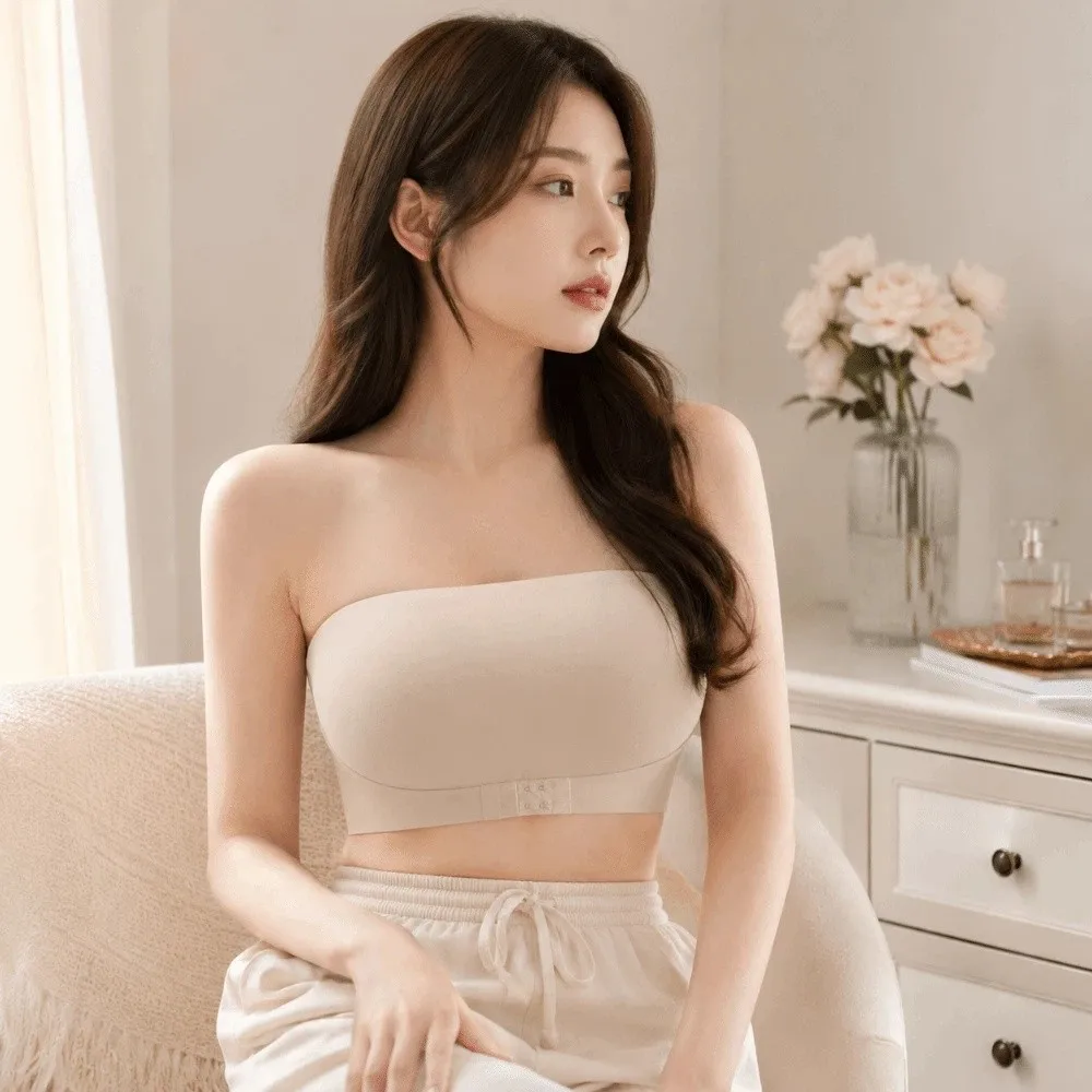Comfortable Invisible Strapless Bra Push Up Ice Silk Seamless Bra Underwear Removable Padded Front Button Bra Women's Underwear
