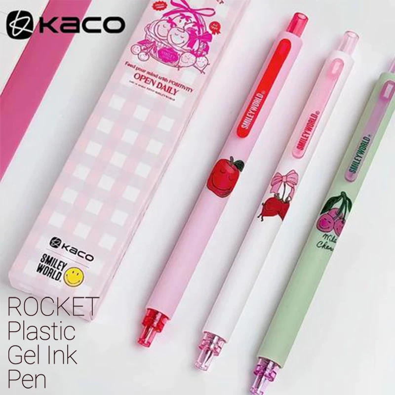 

3pcs KACO Smiley Gel Pen Set Happy Fruit Comfort Grip Low Gravity Handwriting Clarity Pens Cute Positive School Office Supplies