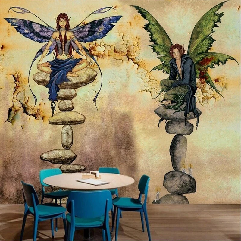 Modern simple retro and nostalgic wall paintings 3d stereoscopic large TV luxurious home decoration bedroom background wall