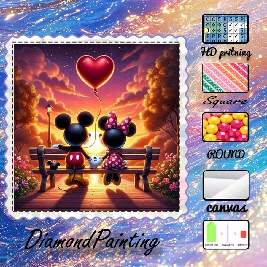 1 Stück - Potdemiel-5D-DIY - Beflockter Stoff - Spezialbohrer - Diamantmalerei-Set - Liebesmärchen - Diamantkunst