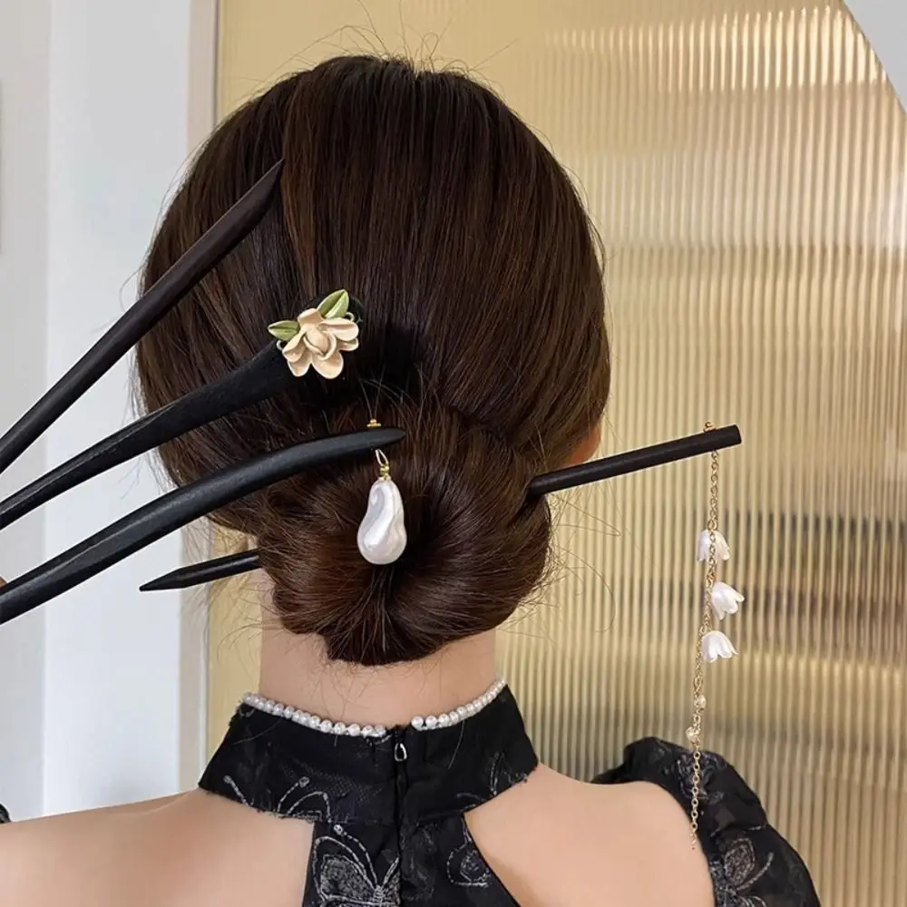 Varas de cabelo artesanais para mulheres e meninas, estilo retro, grampo de borla, sândalo preto, ferramentas de cabelo, moda