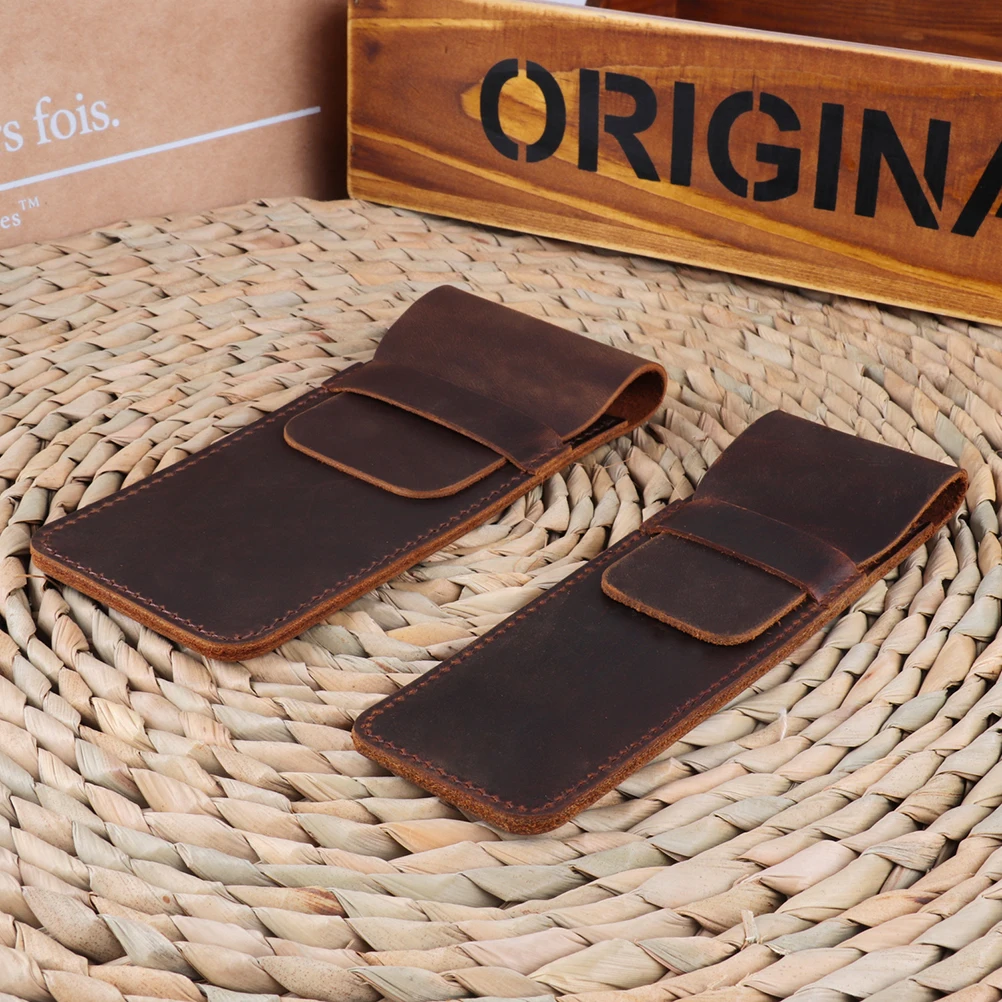 

Cowhide Pen Set Elegant Case Pencil Protective Pouch Hand Made College Office Vintage Bag