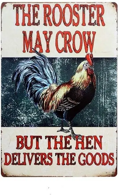 The Rooster May Crow But The Hen Delivers The Goods Retro Vintage Chic Metal Sign 12