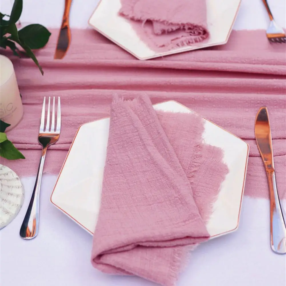 Wedding Tablecloth Elegant Nordic Style Wedding Party Table Runner for Prom Banquet Decorations Ripped Edge Cotton Solid Color