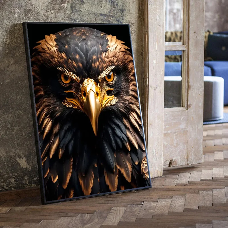 Luxury Black and Golden Animals Zebra Lion Tiger Eagle Wolf Wall Art Posters and Prints Canvas Paintings Picture Room Home Decor - view 4