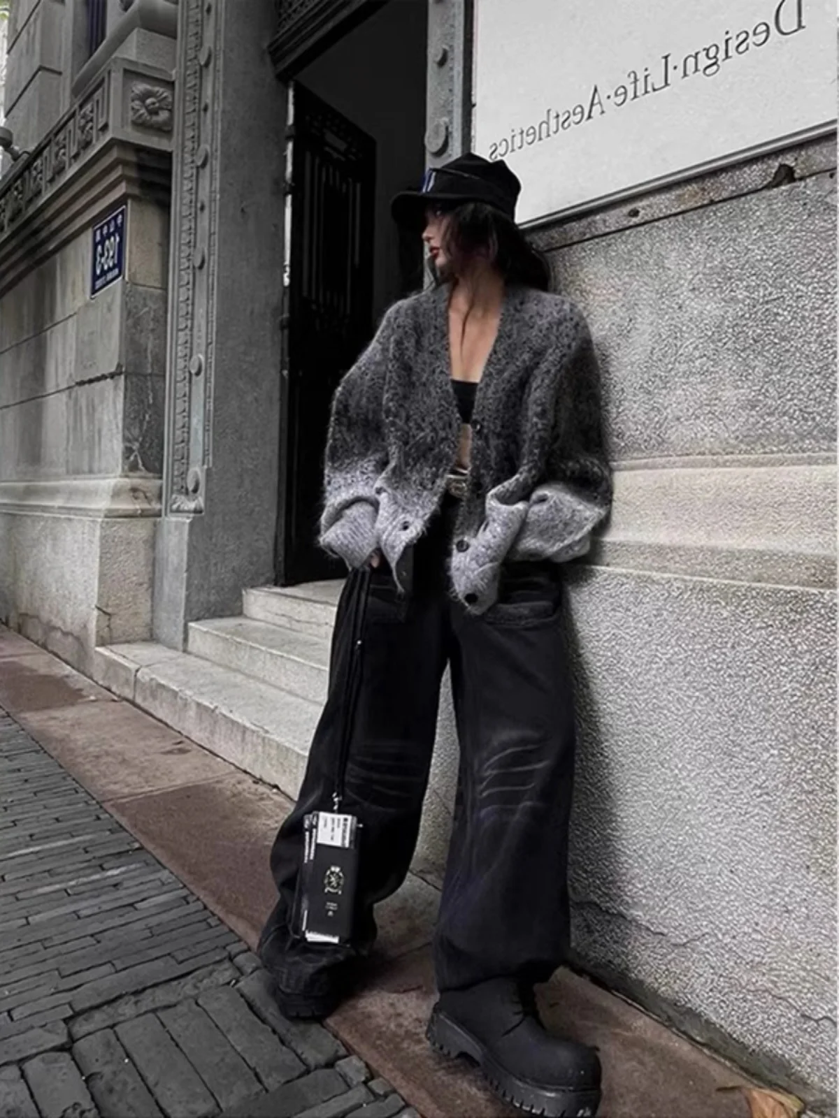 البلوزات لاعبا بالأزرار النسائية للمرأة الكورية نمط المخلوطة غزل الدانتيل الحدود العادية القوطية الشرير ثقافة فرعية بديلة Ins #4