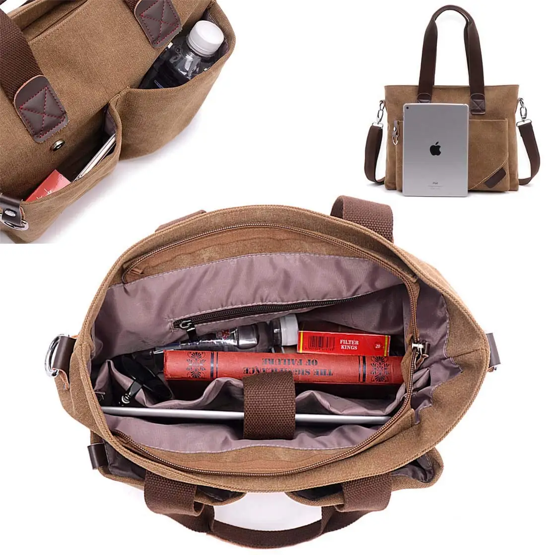 

MOYYI Canvas Men Handbag Vintage Solid Color 14 inch Laptop Briefcase Large Capacity Business Retro One Shoulder Messenger Bags