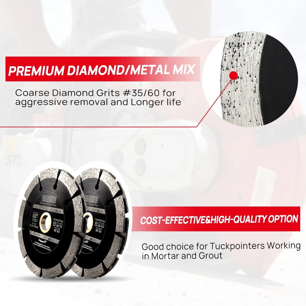 DT-DIATOOL Diamond Sintered Slotting Saw Blades Cutting Disc Wheel Dia 4.5/5inch Morter Granite Marble Core Holes 115/125mm