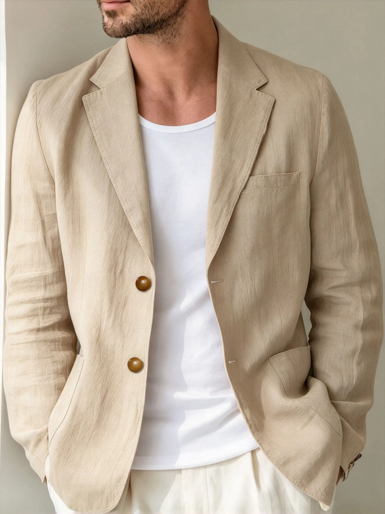 Autumn Men's Casual Suit Jacket Solid Color Lightweight Breathable Notched Lapel Fashion Simple Style Dailywear Male Blazer