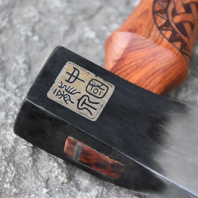 Hand-forged Rosewood Handle Engraved Anti-slip Bone-cutting Self-defense EDC Axe A Multi-functional Wood-chopping Tool view 5