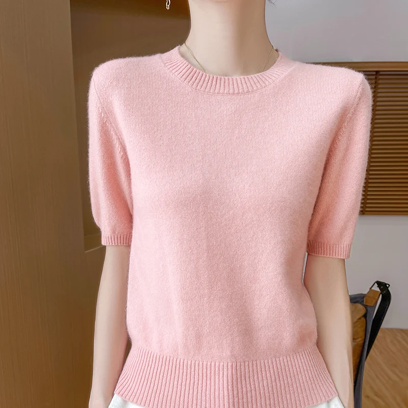 Women\'s Two-piece Sweater Autumn Winter New 100% Merino Wool Round neck Knitted Cardigan Fashionable Solid Color Suit Tops