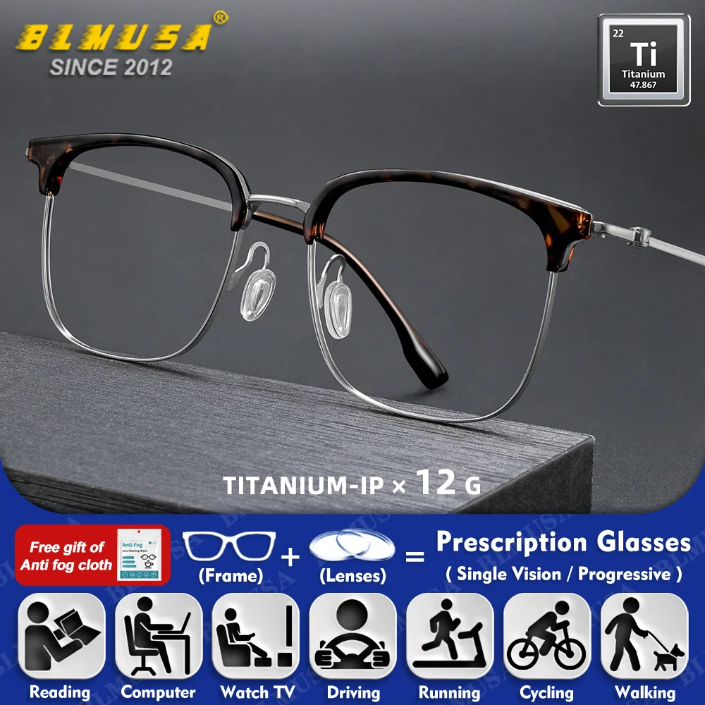 

BLMUSA (L) Men Business Ultralight Reading Prescription Glasses High Quality Pure Titanium Myopia Optical Photochromic Eyeware