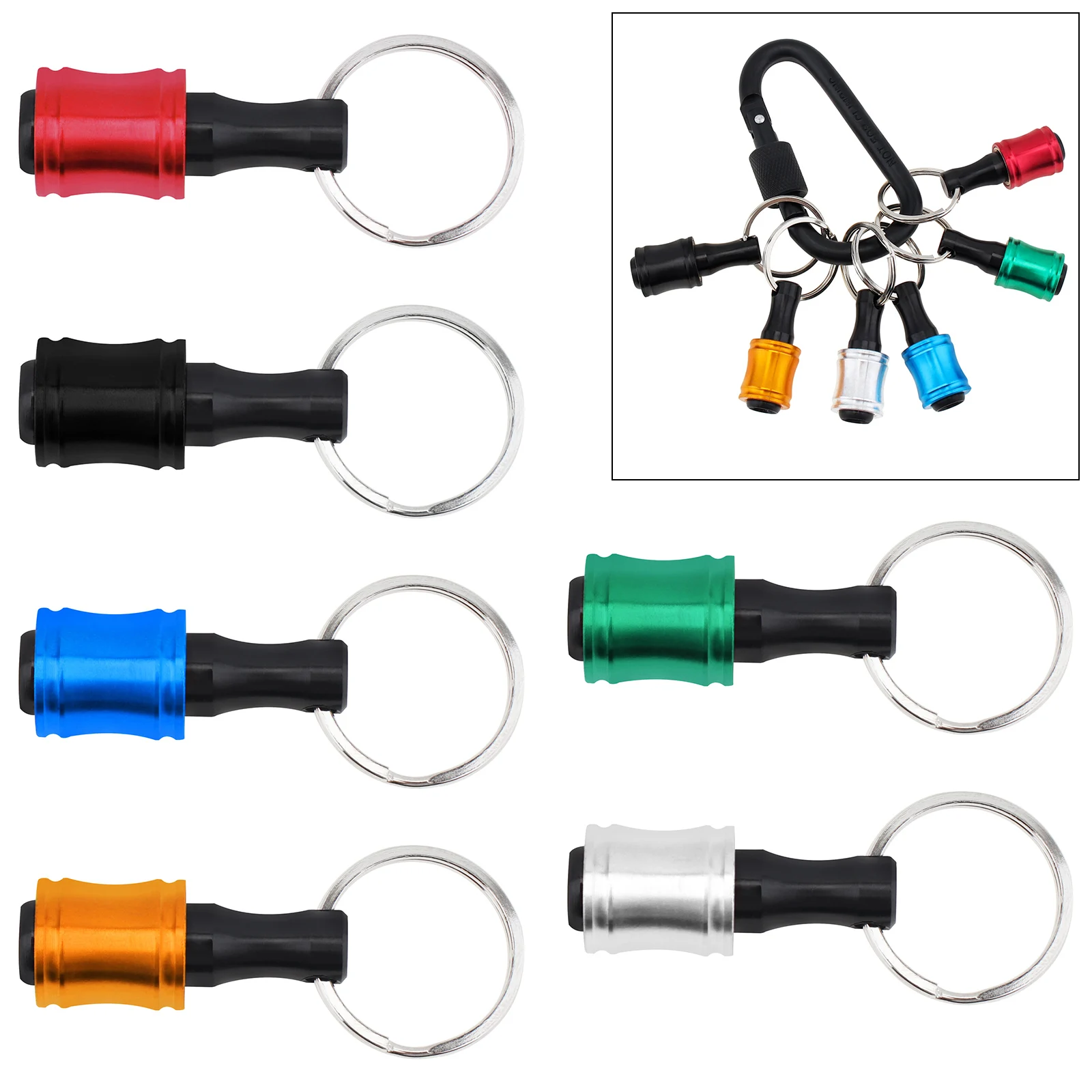 6pcs Aluminum Alloy Glossy Keychain Hex Handle Screwdriver Bit Extension Rod Quick Change Socket Portable Electric Hand