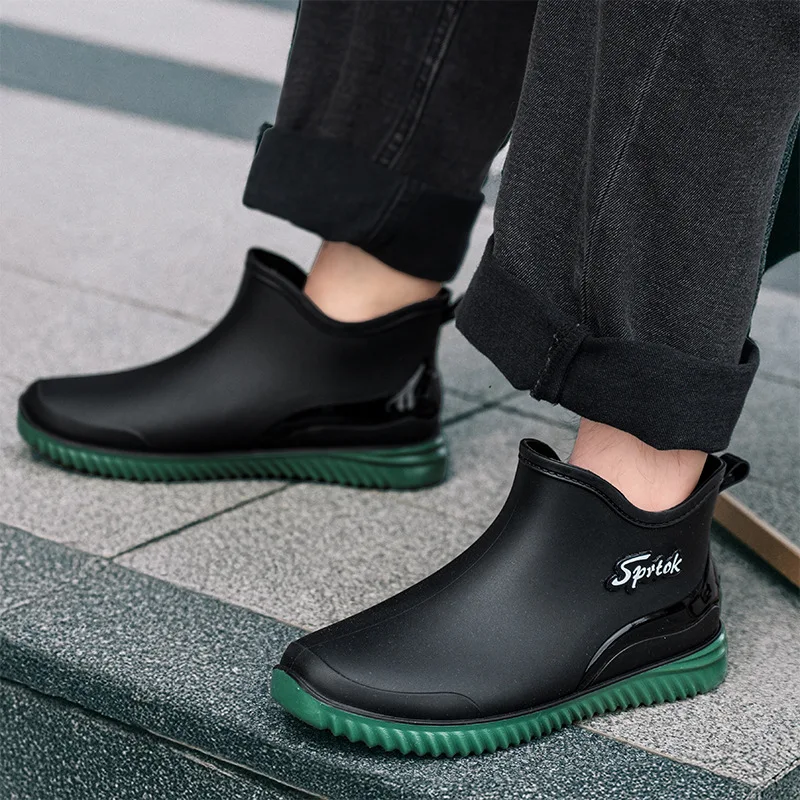 Ankle Men\'s Rain Boots  Rubber Platform Rainboots 2025 Fall Slip on Rain Shoes Male Waterproof Work Boots Winter Men Rain Boots
