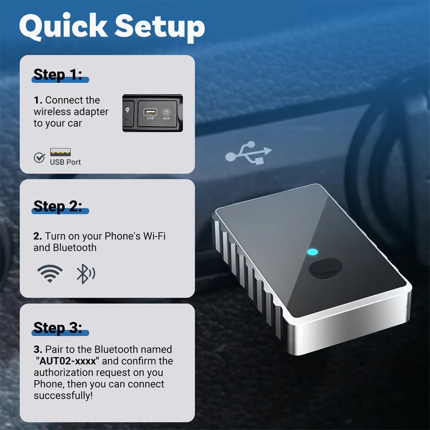 Wireless CarPlay Adapter for 2 Mobile Phones iPhone/Android 2-in-1 Converts Built-in Wired CarPlay to Wireless 1x Carplay
