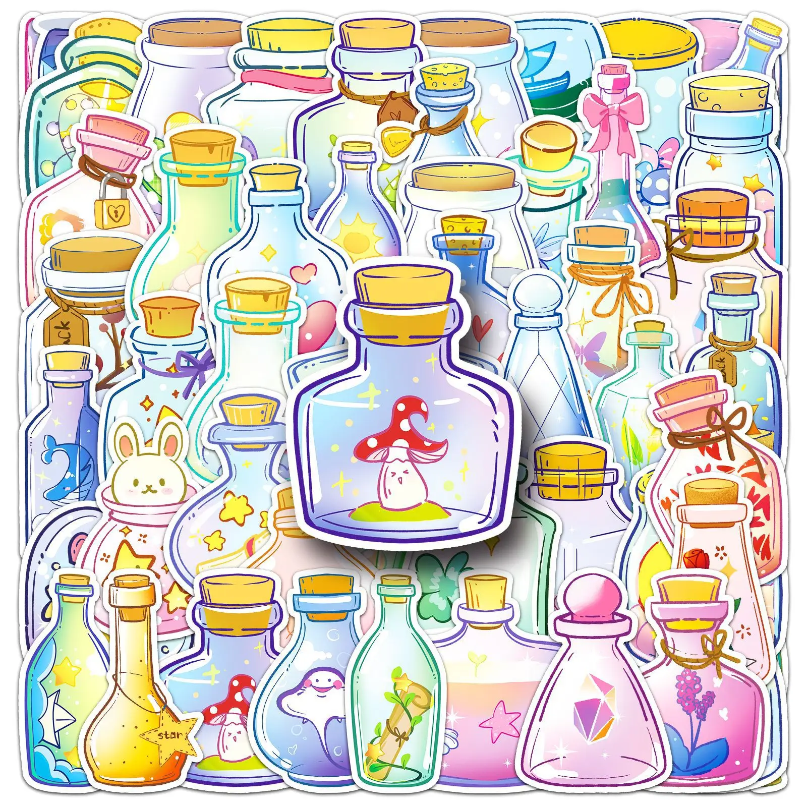 

10/30/51PCS Cartoon Wishing Bottle Sticker Cute Graffiti Waterproof Decal Kids Toy Decorative Phone Case Guitar Luggage Sticker