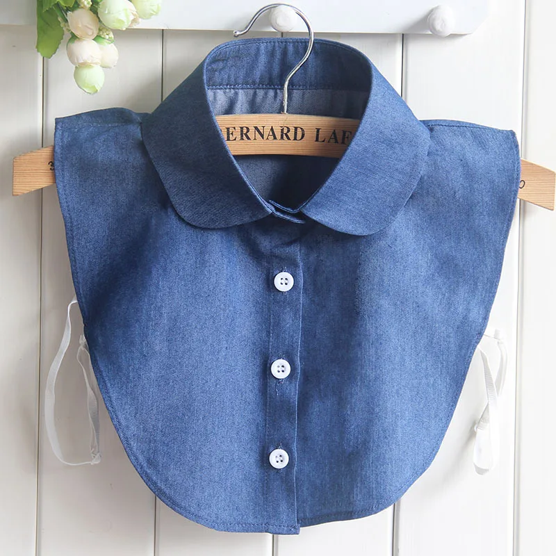 Linbaiway Denim V Neck Faux Cols Detachable Collar Lace Fake Collars for Women Shirt False Blouse Tie Lapel Shirt Accessories