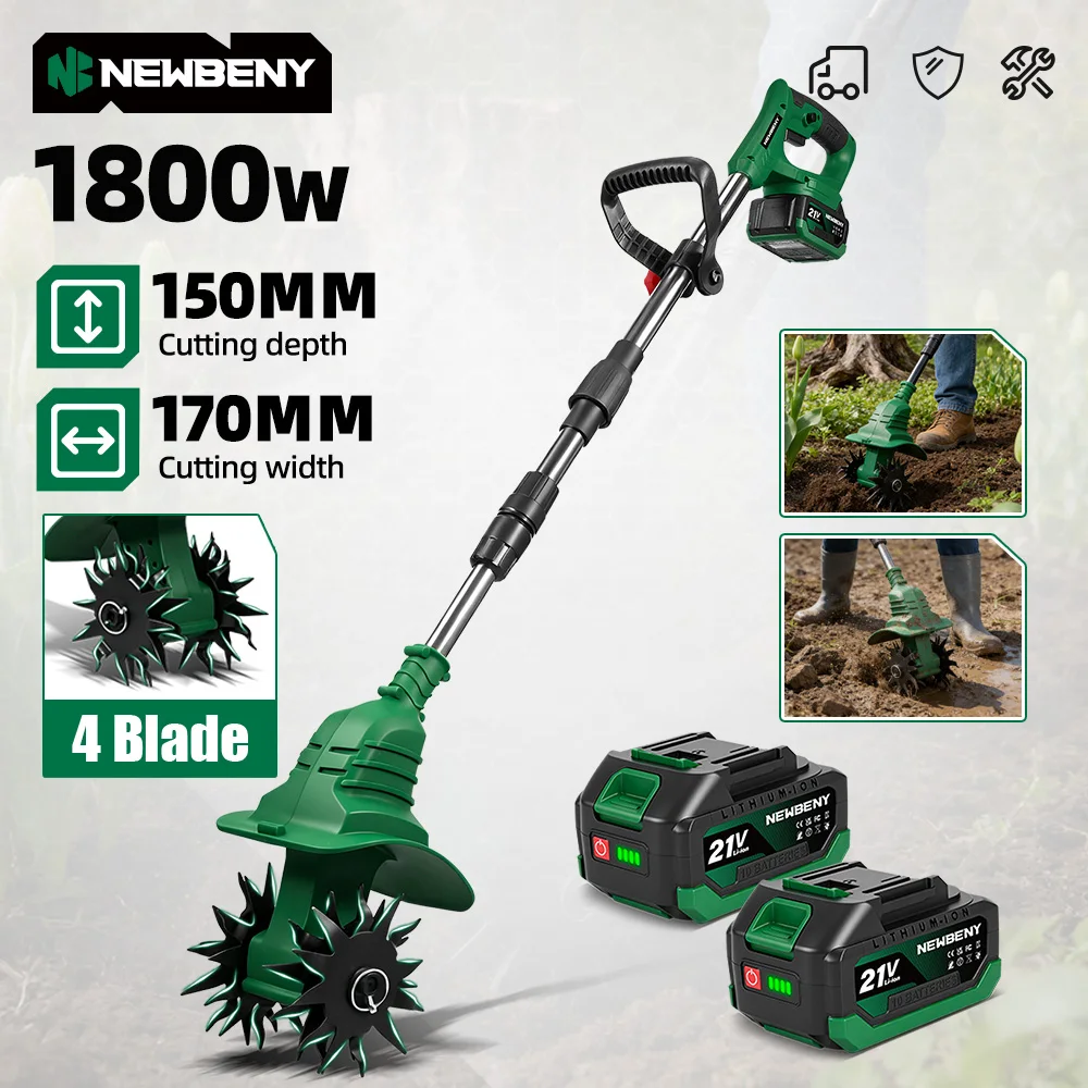 NEWBENY Elektrischer Gartenfräser Kabelloser Handkultivator Bodenlockerer Rasentrimmer für Makita Akku