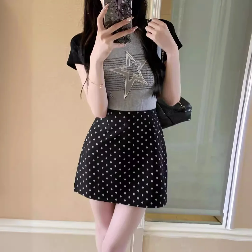 Leisure Style  Polka Dot A- Line Mini Skirt Women Spring Summer Fashion 2026 New Slim High Waist Short Skirt Korean Trend