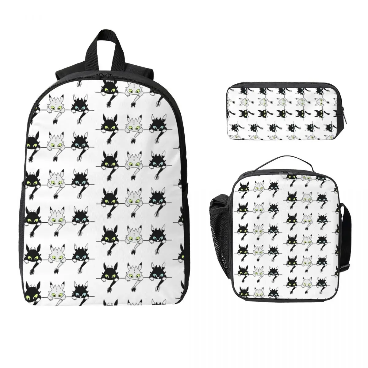 

Рюкзак для младенцев беззубиков, студенческая сумка для книг для мальчиков и девочек, школьная сумка, компьютерные сумки на плечо, изолированная сумка для обеда 3 шт., пенал