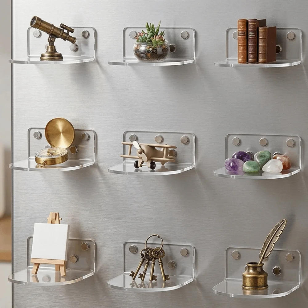5 pcs Transparent Acrylic Figure Stand Magnetic Self-Adhesive Dolls Stand Shelf Multi-Functional Wall Mounted
