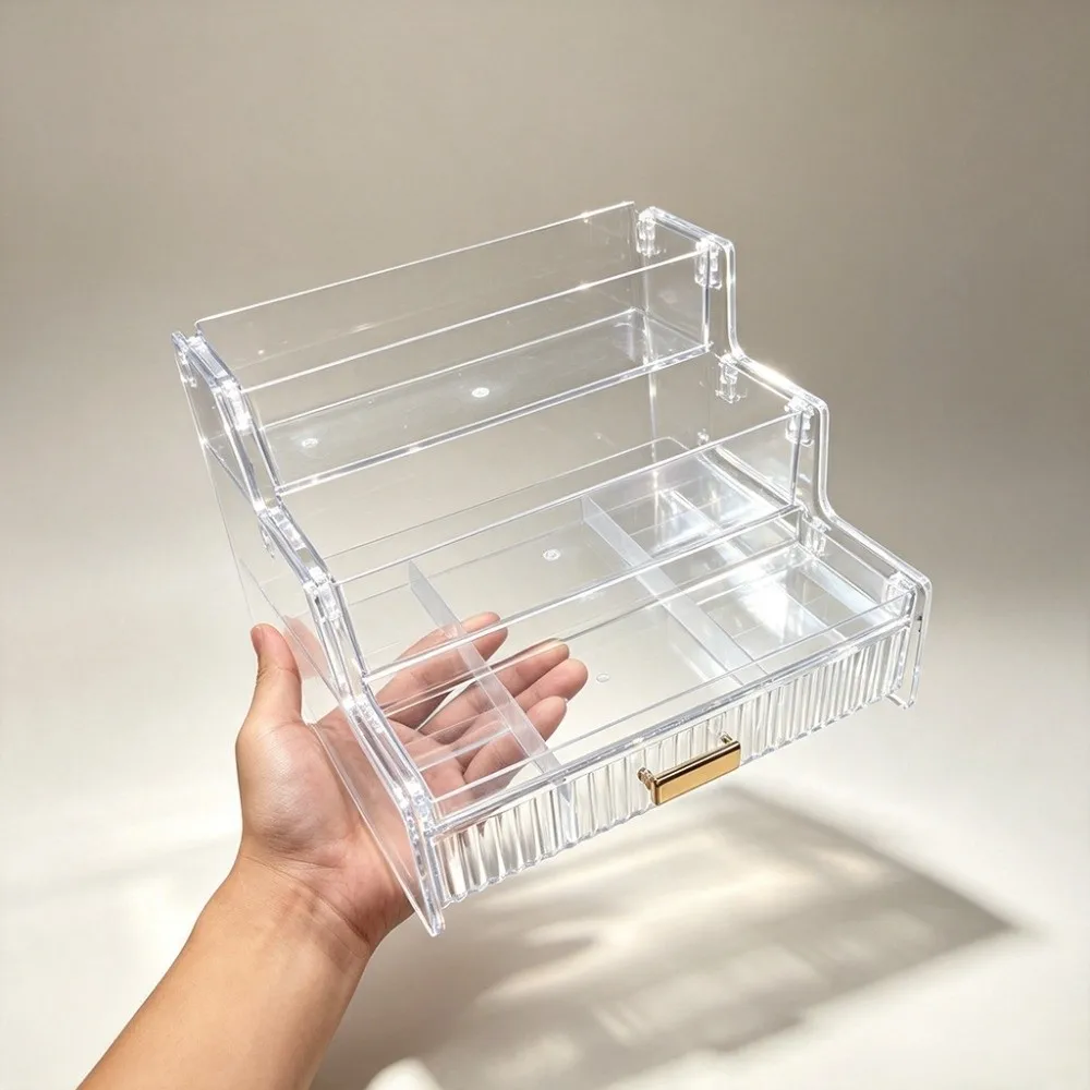 Clear Mini Figures Display Holder Space Save 3/4 Layers Jewelry Cosmetic Storage Tray with A Drawer Durable PET