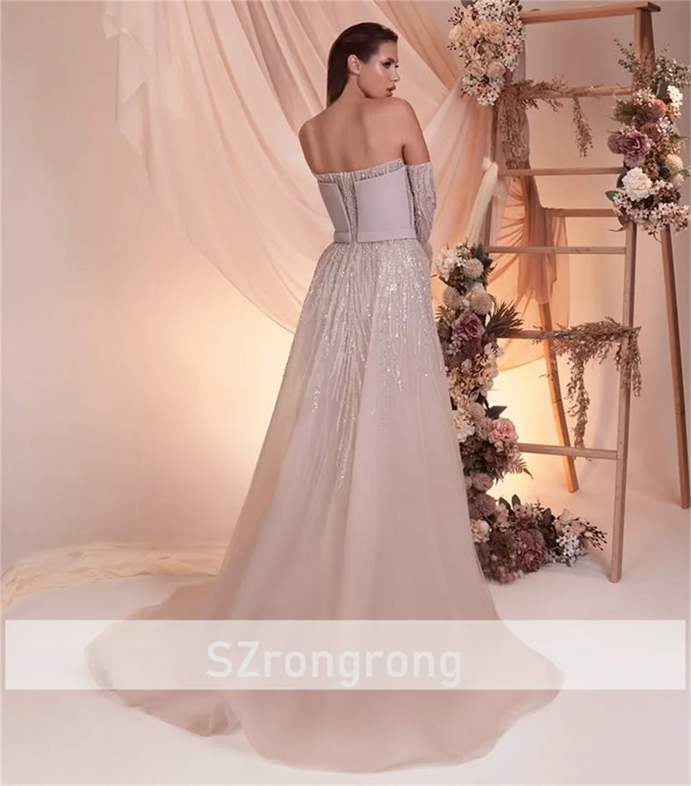 3/4 소매 반짝 이는 보트 칼라 새틴 이브닝 아랍 드레스 시스 백리스 스팽글 댄스 파티 드레스 (분리형 코트 포함) 맞춤형