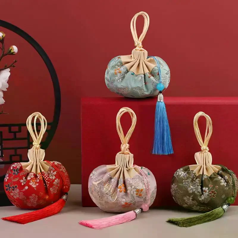 Multi Color Tassel Flower Pattern Drawstring Cloth Hanging Decoration Chinese Style Storage Bag Empty Sachet Purse Pouch