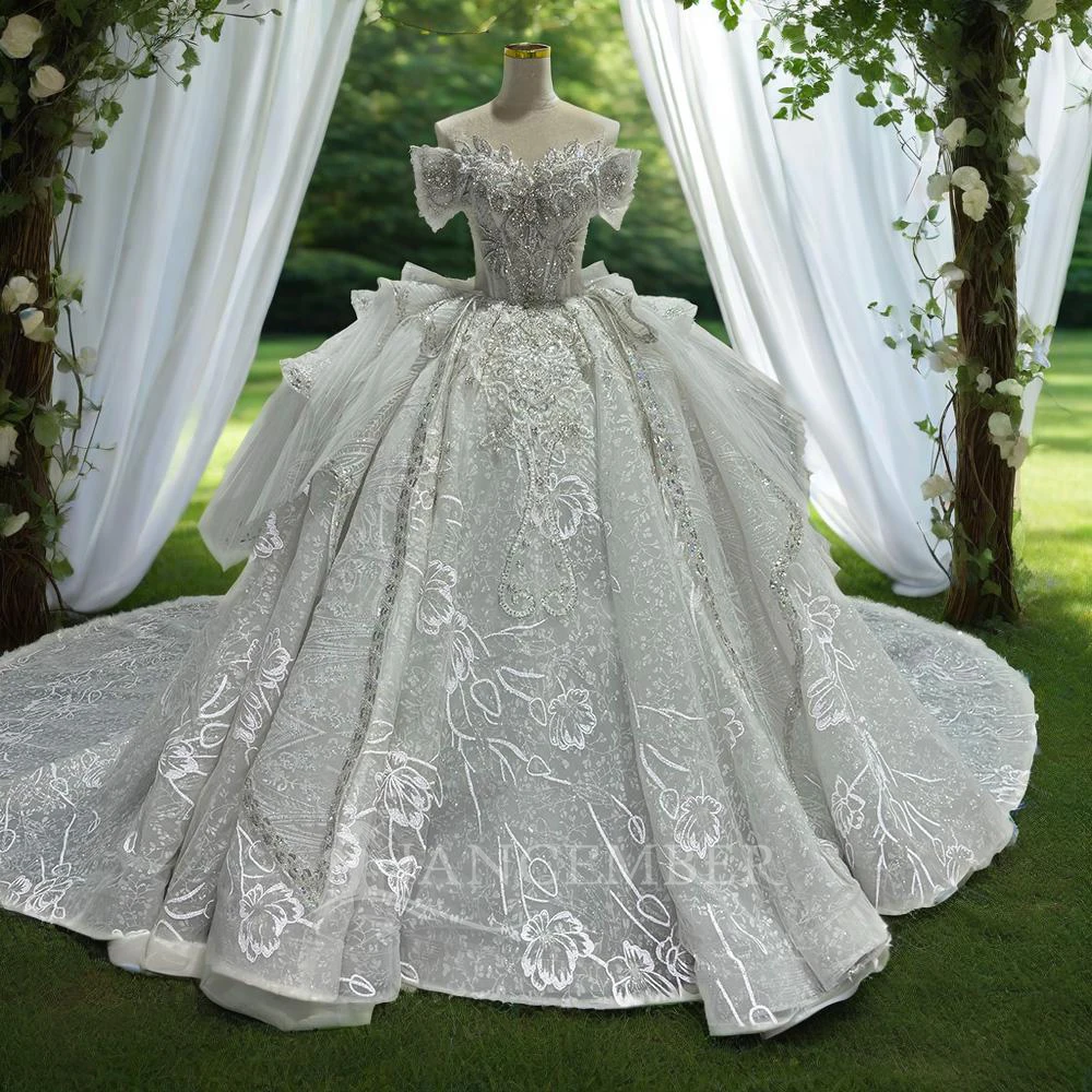 

Jancember Sparkle Ball Gown Wedding Dress Short Sleeve Luxury Beaded Bride Dresses Bridal Gown Custom Made vestidos de novia