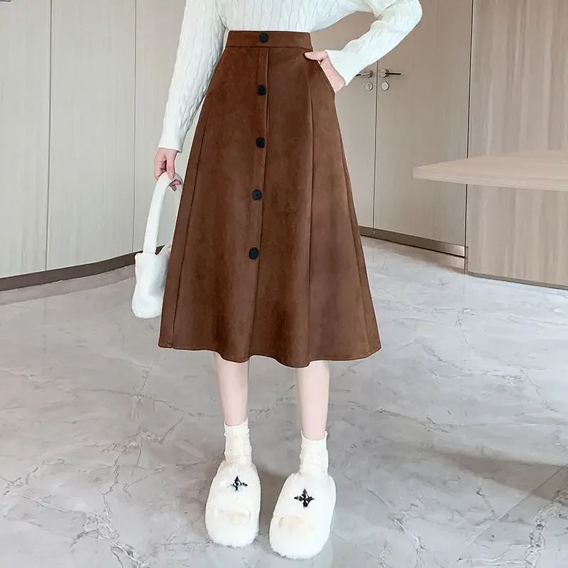 

2024 Deer Skin Velvet Fashion Loose Half Skirt for Women Autumn and Winter Large Hem Width Slim Fit Medium-length A-line Skirt