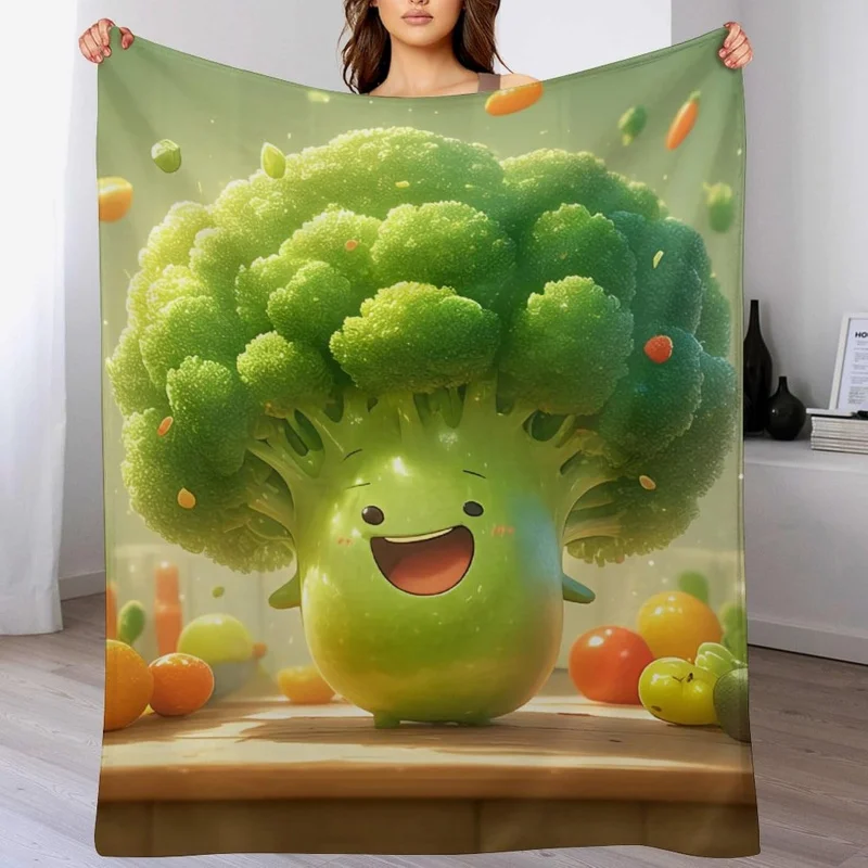 New broccoli printed flannel blanket, warm, lightweight, comfortable, wrinkle resistant, and lint free, 40 inches x 50 inches