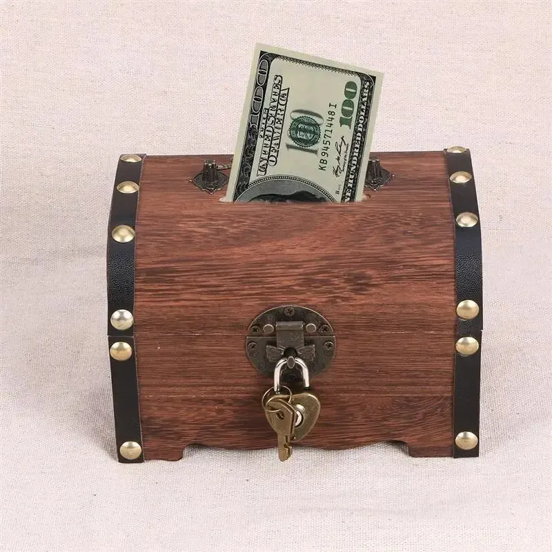 Treasure Chest With Lock Vintage Treasure Storage Box Piggy Bank Organizer Saving Box Case With Lock For Home Retro Decoration