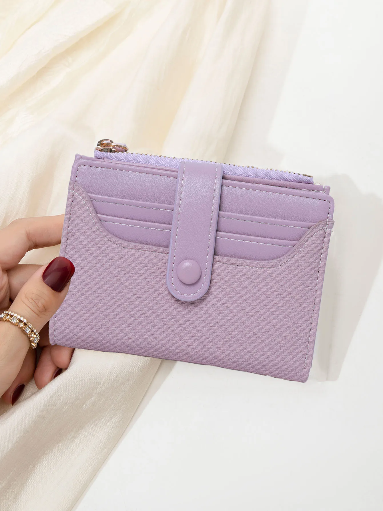 

Stylish Mini Women's Wallet / Premium PU Leather Bi-fold Credit Card Holder Minimalist Solid Color Portable Zippered Coin Purse