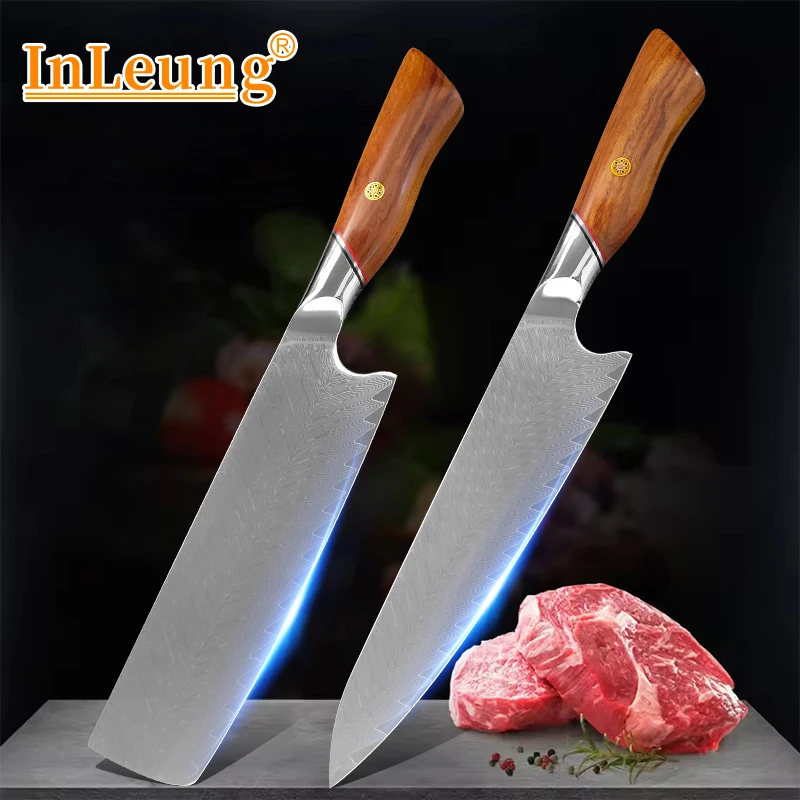 

Дамасский нож Кухонные ножи Нож для нарезки мяса Нож для овощей и фруктов Дамасская сталь с деревянной ручкой Нож шеф-повара Тесак Универсальный инструмент для мяса