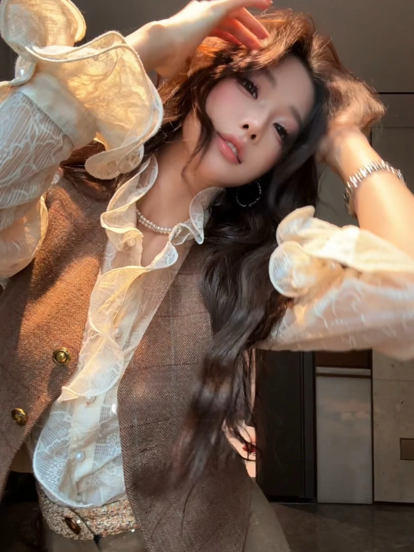 

New Dadada Casual Versatile Fce Vest JGM3639 Polyester V-ne Regular Length Single-button Closure id Pattern Inner Wear