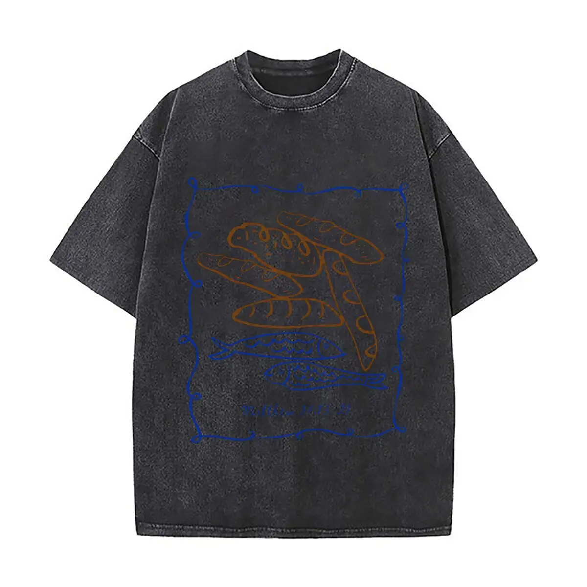 Matthew 14 13 21 Five Loaves Two Fish Bible Verse Distressed Vintage Oversized Streetwear Tops for Coffee Dates