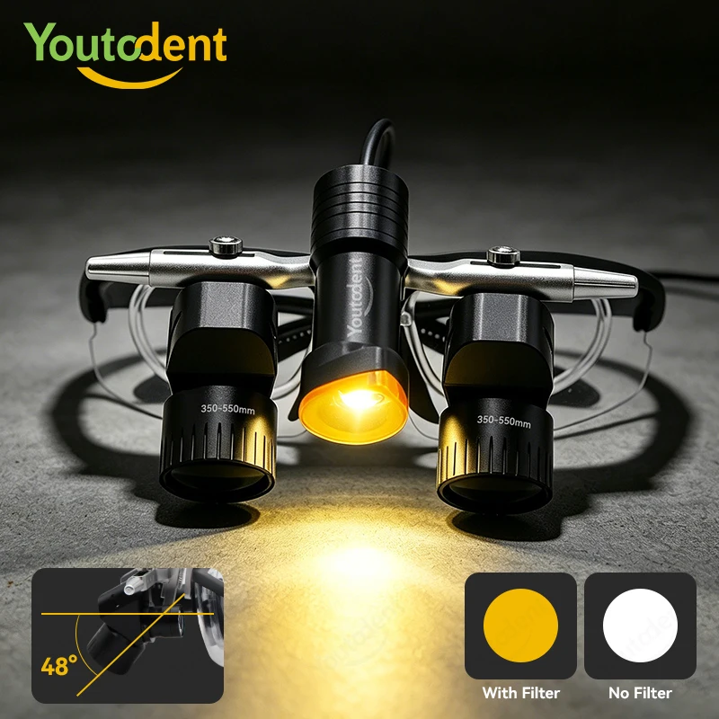 5X Ergo Dental Loupes with Wired Type 5W LED Headlight Surgical Magnifying Glasses Adjustable Working distance 350mm-550mm