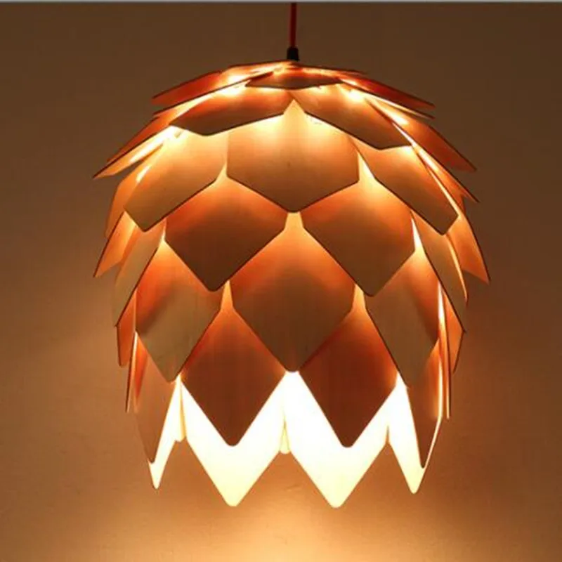 

Modern Art Oak Pine Cone E27 Pendant Lights Art Handmade Smart Puzzle Restaurant Bedroom Bar Cafe Fixtures Luminaire