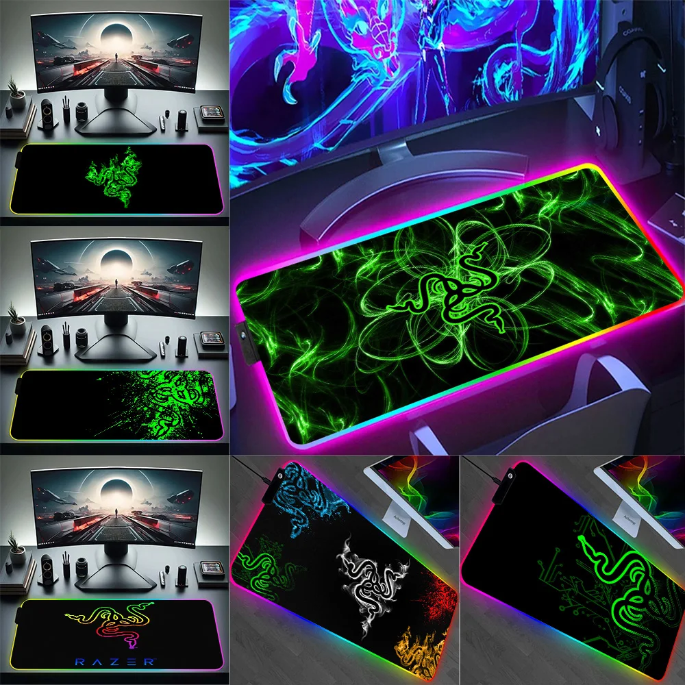 

Fashion Green Snake Logo RGB Pc Gamer Keyboard Mouse Pad Mousepad LED Glowing Mouse Mats Rubber Gaming Computer Mausepad