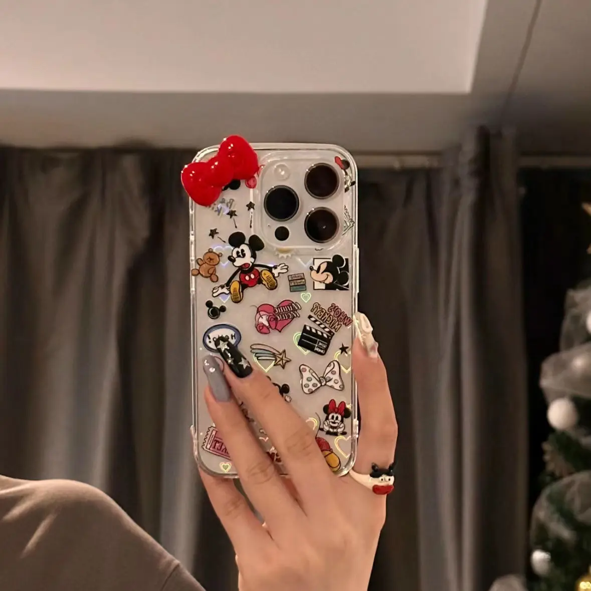 لطيف الكتابة على الجدران ميكي ثلاثية الأبعاد القوس الأحمر الحب الليزر ورقة جراب هاتف آيفون 13 16 15 14 17 برو ماكس 17 الهواء XS ماكس X XR زائد غطاء صغير #4