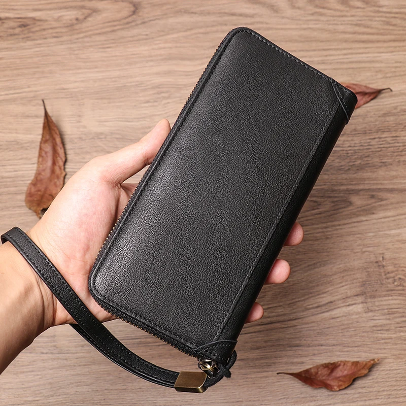 LUOKIR Genuine High Quality Men\'s Long Wallet Casual Business Leather Clutch Bag Simple Credit Card Holder Zipper Coin Bags