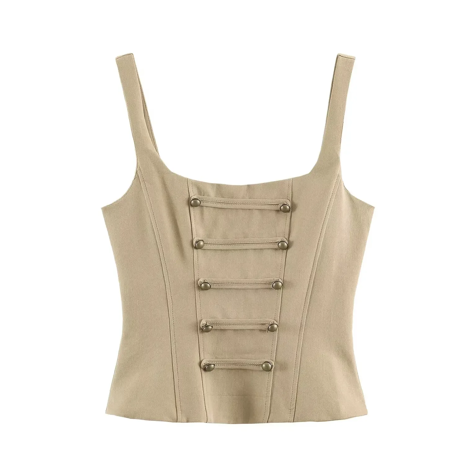KONDALA Damen Sexy Schickes Korsett-Top mit Vintage-Knöpfen, Schlanke Weste, Neu 2026, Sommer-Trend, Street-Style Party-Trägerweste – Detail 3
