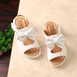 Kids Shoes 2023 Summer Hollow Flat Sandals Sweet Bow Solid Girls Shoes Baby Roman Sandals Casual Soft Sole Beach Shoes Sandalias