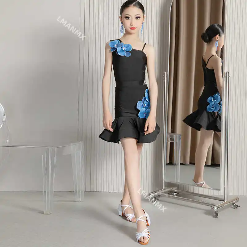Children's Latin Dance Skirt Summer New Training and Practice Clothing Split Advanced Sense Exam Performance Dress