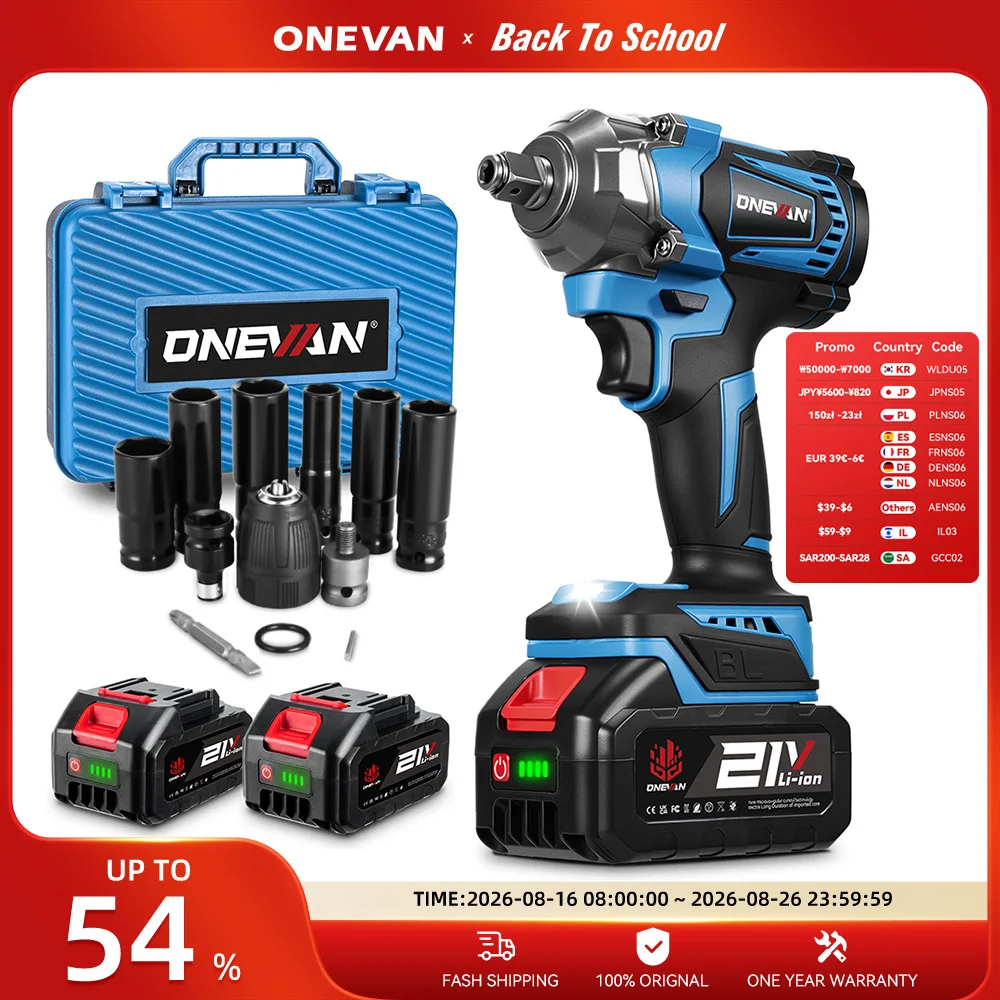 ONEVAN 1200 Nm Bürstenloser elektrischer Schlagschrauber Akku-Schraubenschlüssel Steckschlüssel wiederaufladbar 1/2 Zoll Elektrowerkzeug für Makita 18 V Batterie Pin