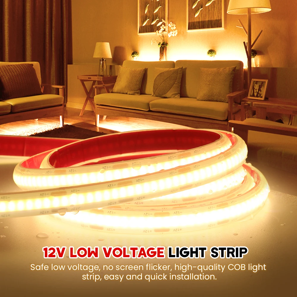 IP68 Waterproof COB Strip 12V 24V 320LEDs/M 3000K/4000K/6000K Warm/Natural/Cool White Flexible Ribbon LED Light For Home Decor